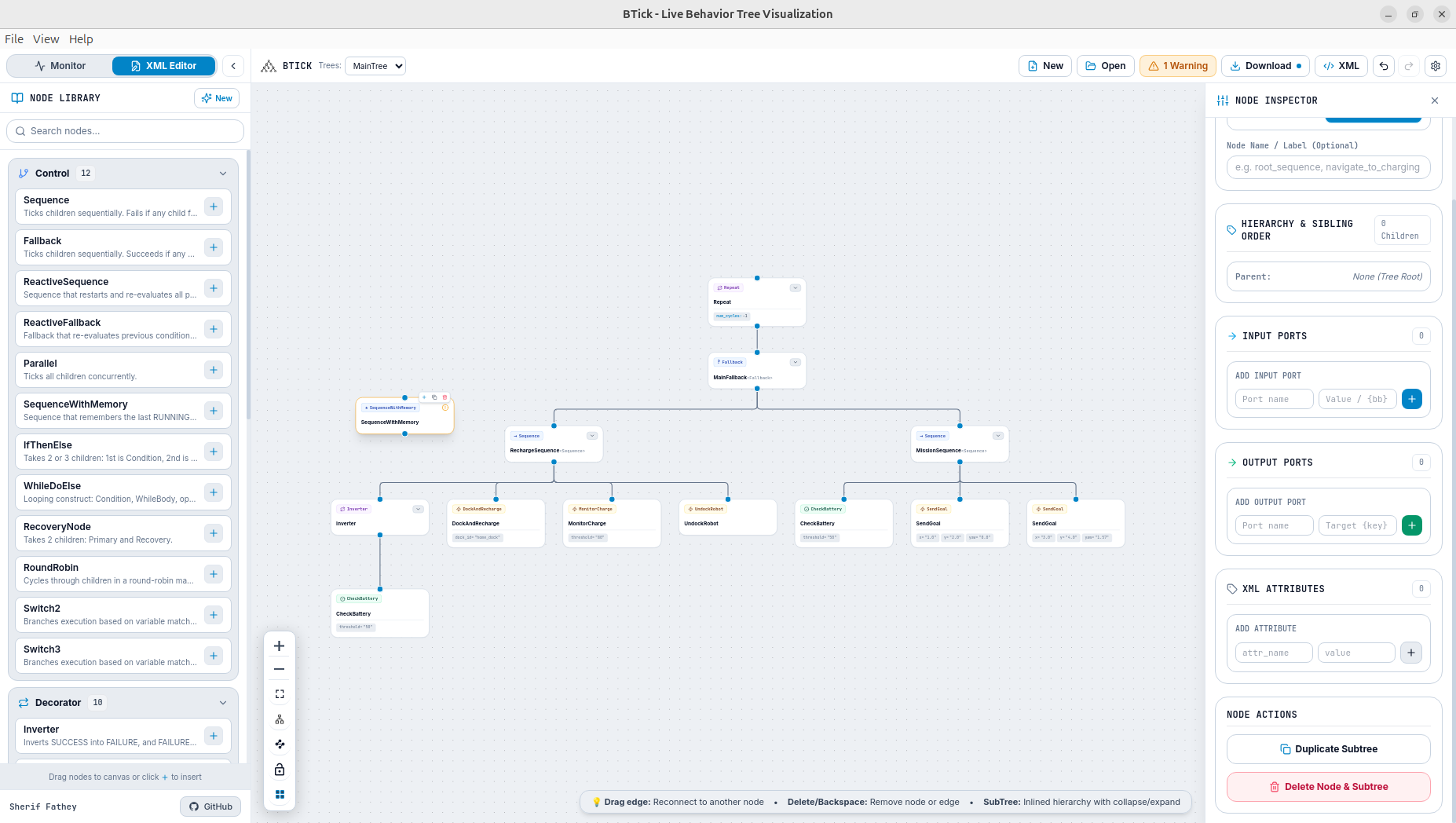 Left sidebar showing mode switcher, protocol selector, view mode toggle, and navigation tabs